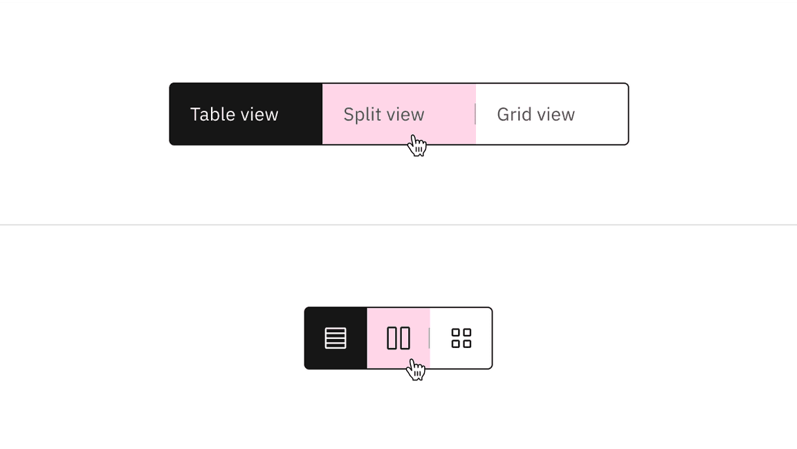 Text and icon content switchers with their clickable areas Text and icon content switchers with their clickable areas
