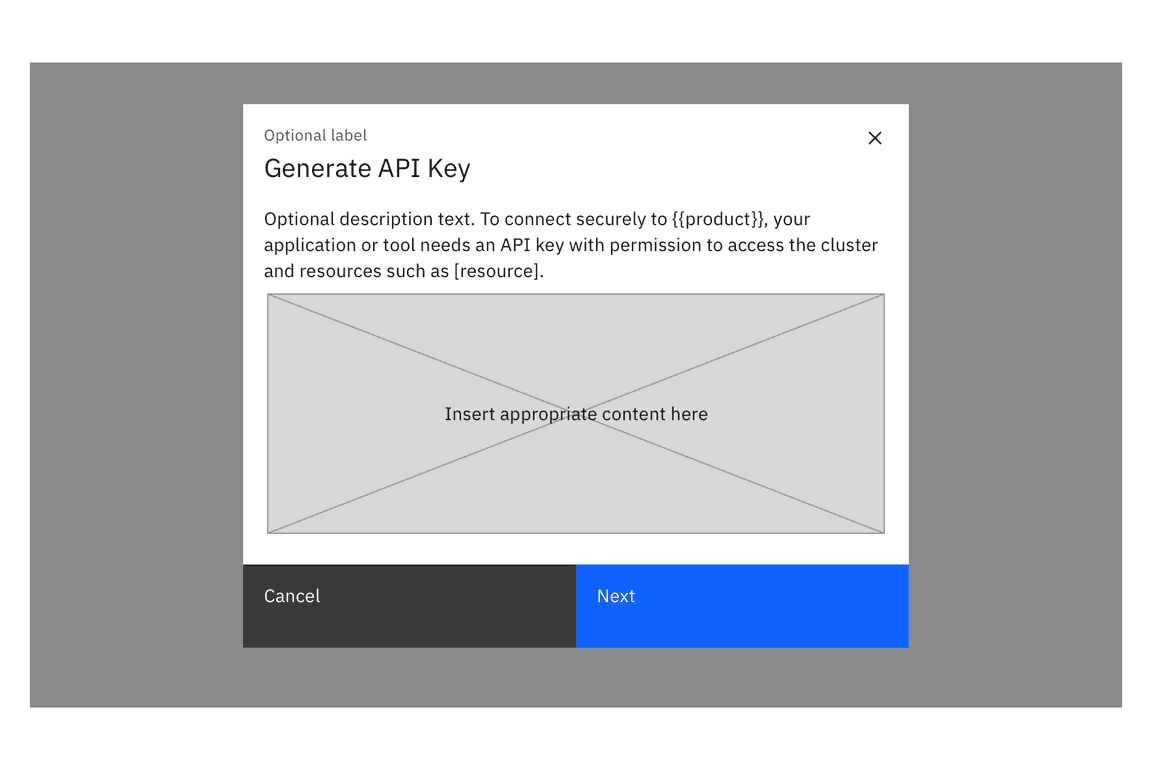 Many components can be implemented in the modal content space. Many components can be implemented in the modal content space.